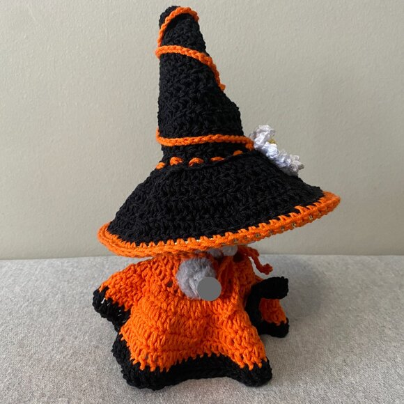Handmade Crochet Halloween Orange Black Witch Outfit for 17cm Doll 2-Piece Set - Picture 2 of 9